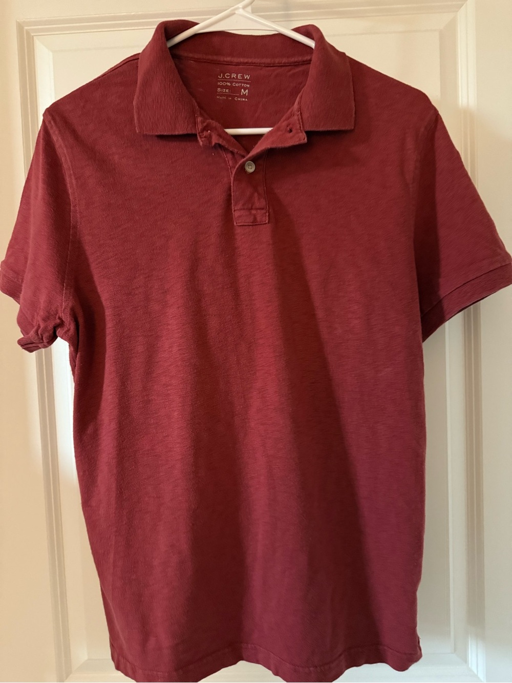 J. Crew Men's Maroon Short-Sleeve Polo, Medium, 100% Cotton